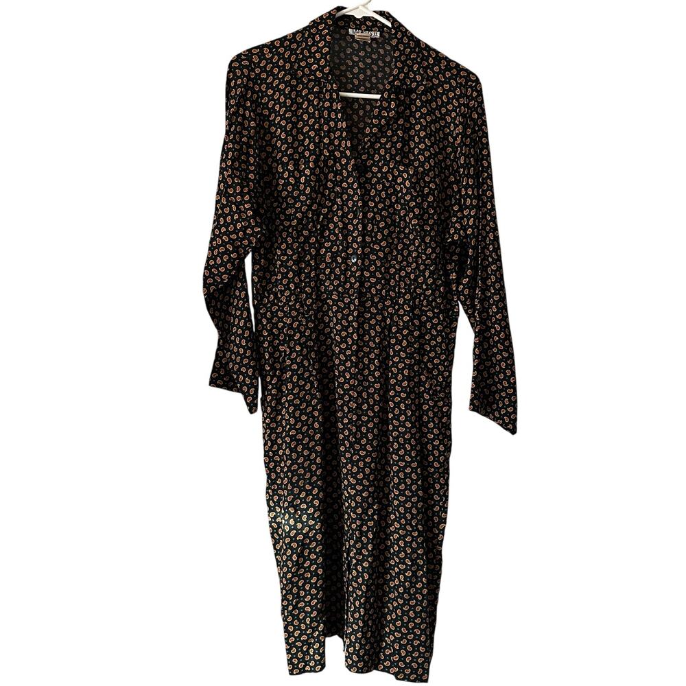 Vintage Taurus II Long Sleeve, Paisley Print, Henley, Knee Length Dress- S/M
